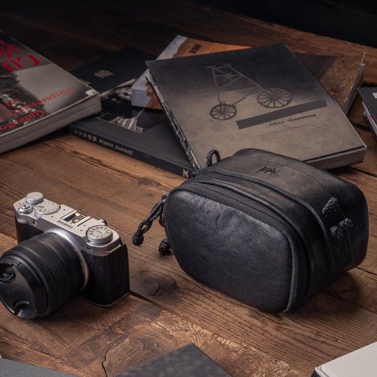 Wotancraft Full Leather Portable Camera Pouch ML Black